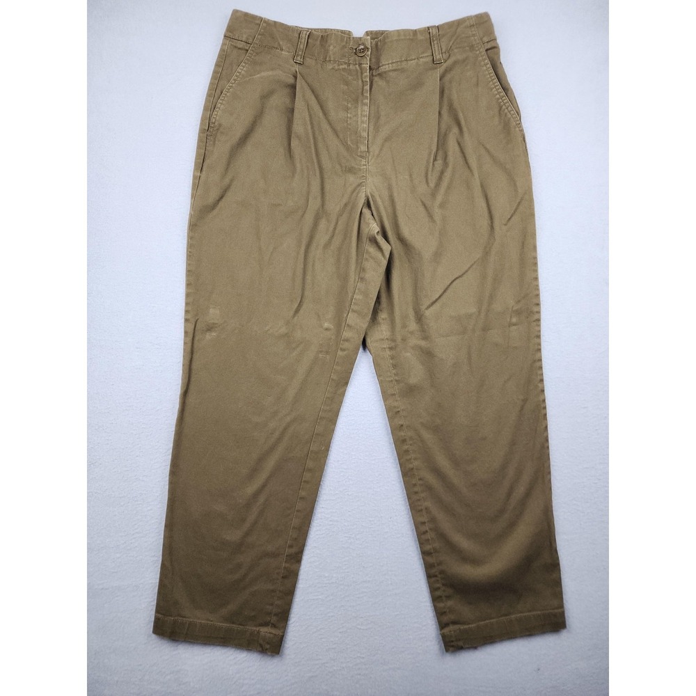 Talbots Pants Womens 12 Green Pleated Chino Twill Relaxed Ankle Stretch Casual